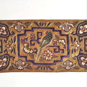 Asian Fabric Art Silk w Gold Thread Parrot 12 × 6 Inches